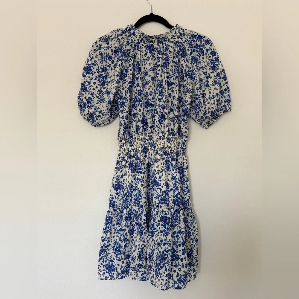 Rails Fiorella Dress Blue Marguerite Peplum Sleeves Shirred Waist Cottagecore